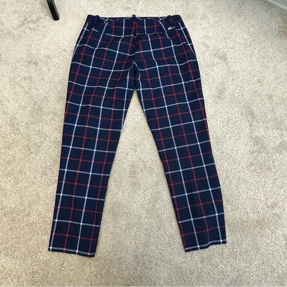 TOMMY Hilfiger Navy blue red white plaid check windowpane print ankle pants Sz 4 - Picture 3 of 11
